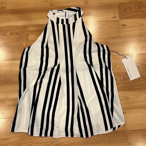 NWT Bishop + Young x Revolve Navy Stripe High Neck Crop Top Blouse - Picture 2 of 5